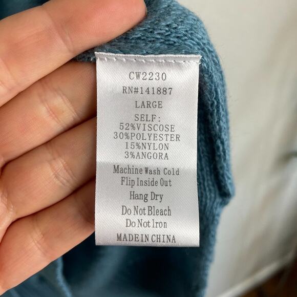 TCEC Dusty Blue Off the Shoulder Ruffle Sweater L - Picture 4 of 8